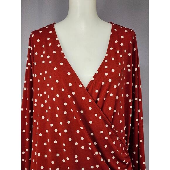 Suzannegrae Shirt Womens Large Red White Polka Dot Wrap Front Tie Side Top - Picture 5 of 15